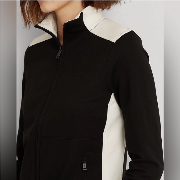 NWT Lauren Ralph Lauren Mock Neck Zip Black & Cream Jacket - Picture 3 of 10